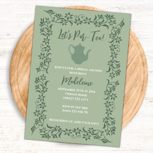Vintage Tea Party Bridal Shower Sage Green Floral Invitation
