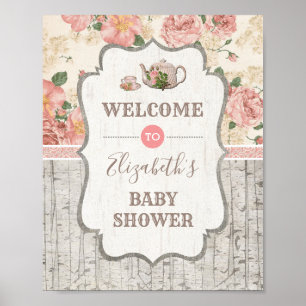 Vintage Tea Party Floral Baby Shower Welcome Sign