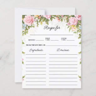 Vintage Tea Party Floral Vertical Recipe Card 