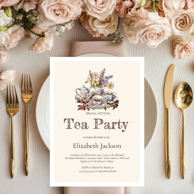 Vintage Tea Party Flowers Bridal Luncheon Invitation (Creator Uploaded)