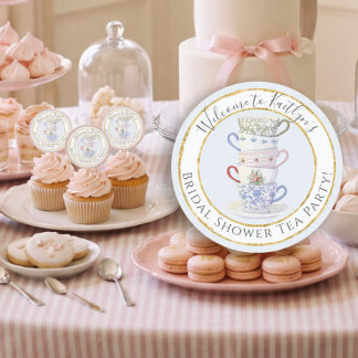 Vintage Tea Party Modern Watercolor Bridal Shower Classic Round Sticker