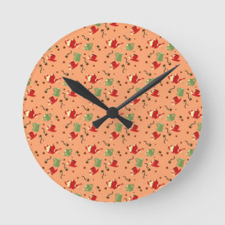 Vintage Tea Party Pattern – Whimsical Teapots, Cup Round Clock
