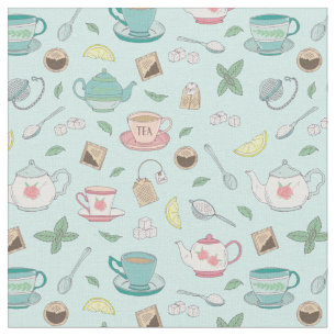 Vintage Tea Party Tea Cups and Teapots Pattern Fabric