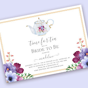 Vintage Tea Party Teapot Floral Bridal Shower Invitation