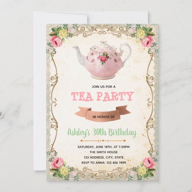 Vintage tea party theme invitation (Front)