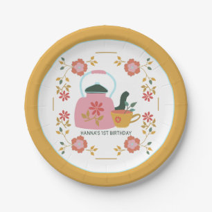 Vintage Tea Party Yellow Birthday  Paper Plate