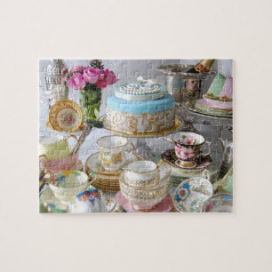 Vintage Tea Porcelain and 30th Cake Jigsaw Puzzle
