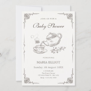 Vintage tea pot baby shower invitation