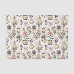 Vintage Tea Pots and Flowers Tissue Paper