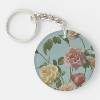 Vintage Tea Rose and Blush Roses Key Ring