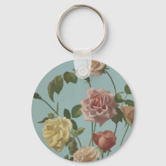 Vintage Tea Rose and Blush Roses Key Ring