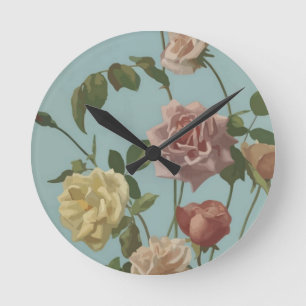Vintage Tea Rose and Blush Roses Round Clock