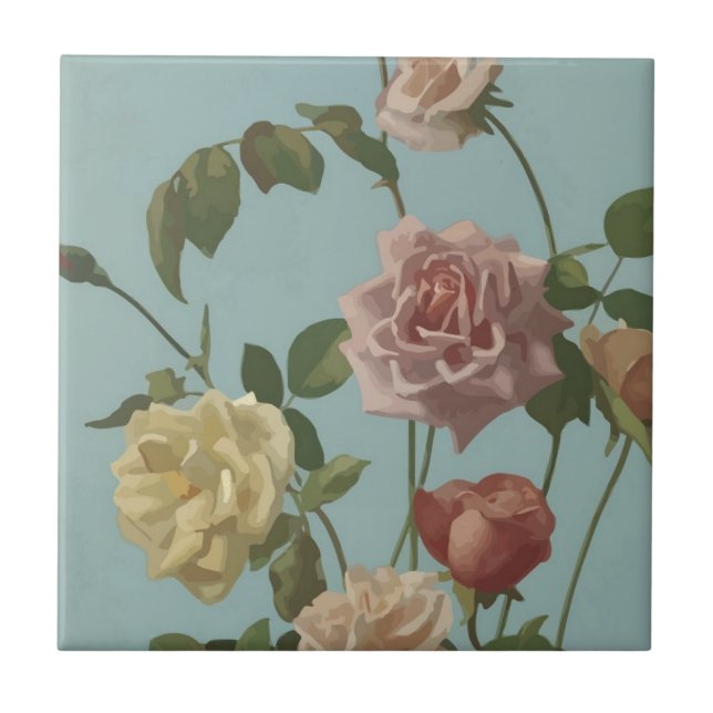 Vintage Tea Rose and Blush Roses Tile (Front)