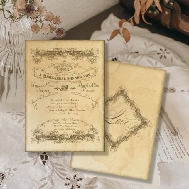 Vintage Tea Stained Rehearsal Dinner Wedding  Invitation (Creator Uploaded)