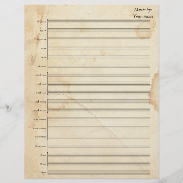 Vintage Tea Stained Sheet Music Brass Band (Front)