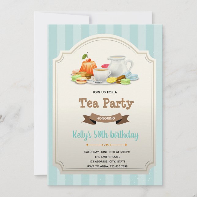 Vintage tea theme birthday invitation (Front)