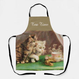 Vintage tea time cats custom apron