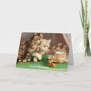 Vintage tea time cats custom  card