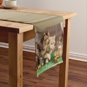 Vintage tea time cats custom medium table runner