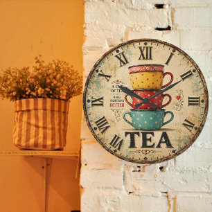 Vintage Tea Time Large Clock