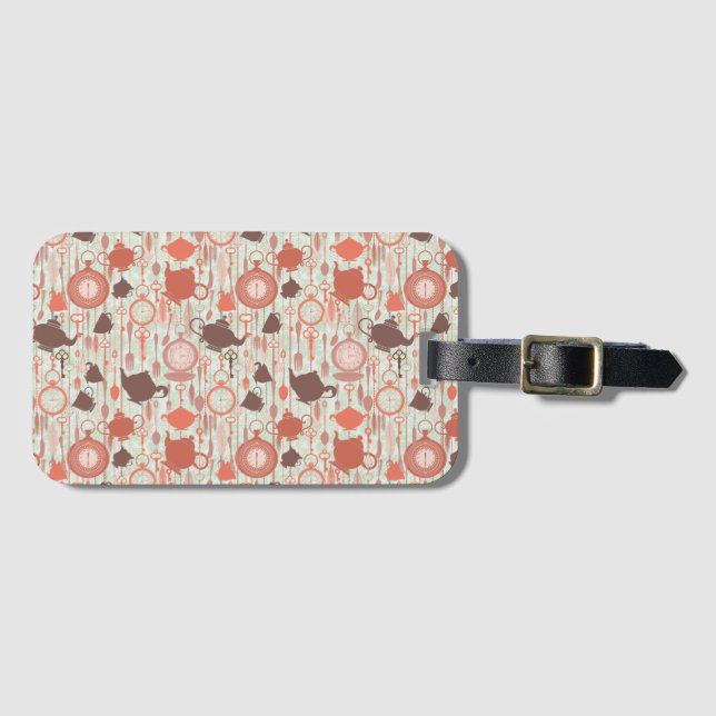 Vintage Tea Time Pattern Luggage Tag (Front Horizontal)