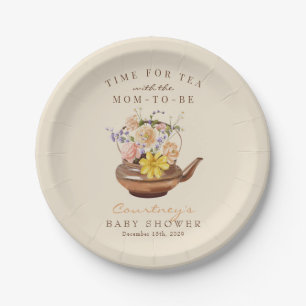 Vintage Tea   Watercolor Floral Baby Shower Paper Plate