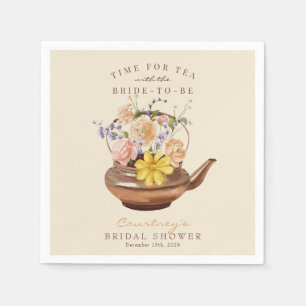 Vintage Tea Watercolor Floral Bridal Shower Napkin