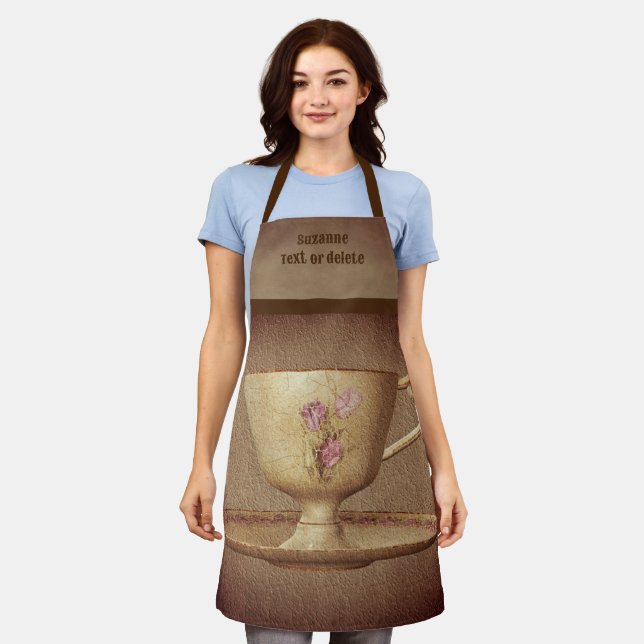 Vintage Teacup And Saucer Personalised Apron (Worn)
