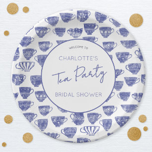 Vintage Teacup Blue Tea Party Bridal Shower Paper Plate