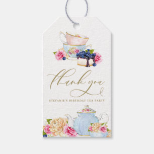 Vintage Teacup Blueberry Cheesecake Birthday Party Gift Tags