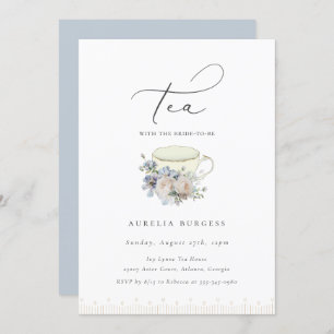 Vintage Teacup Dusty Blue Floral Tea Party Invitation