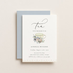 Vintage Teacup Dusty Blue Floral Tea Party Invitation