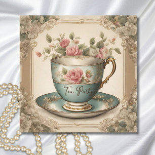 Vintage TeaCup Floral Bridal Shower Tea Party  Invitation