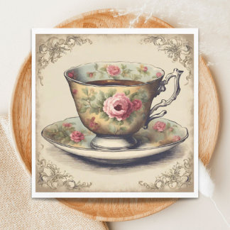 Vintage TeaCup Floral Bridal Shower Tea Party Napkin