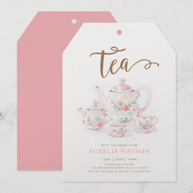 Vintage Teacup Floral Tea  Invitation (Front/Back)