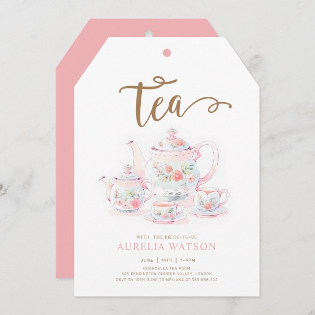 Vintage Teacup Floral Tea  Invitation (Front/Back)