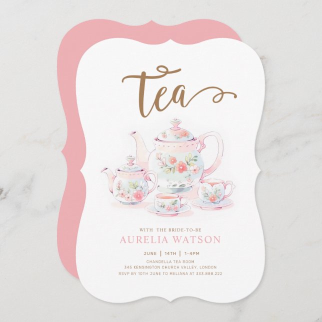 Vintage Teacup Floral Tea  Invitation (Front/Back)
