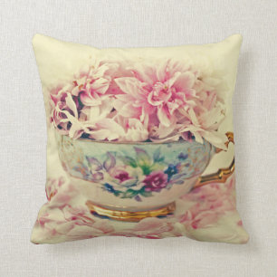 Vintage Teacup of Flowers Cushion