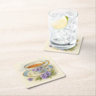 Vintage Teacup Pansy Tea Party Coaster