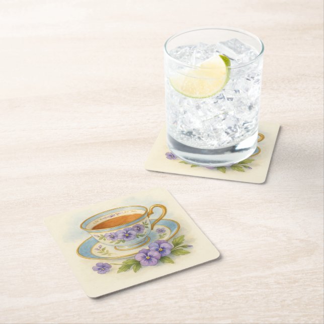 Vintage Teacup Pansy Tea Party Coaster (Insitu)