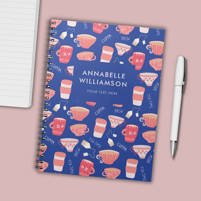 Vintage Teacup Peach Pattern Notebook (Peach teacup teatime personalized notebook)