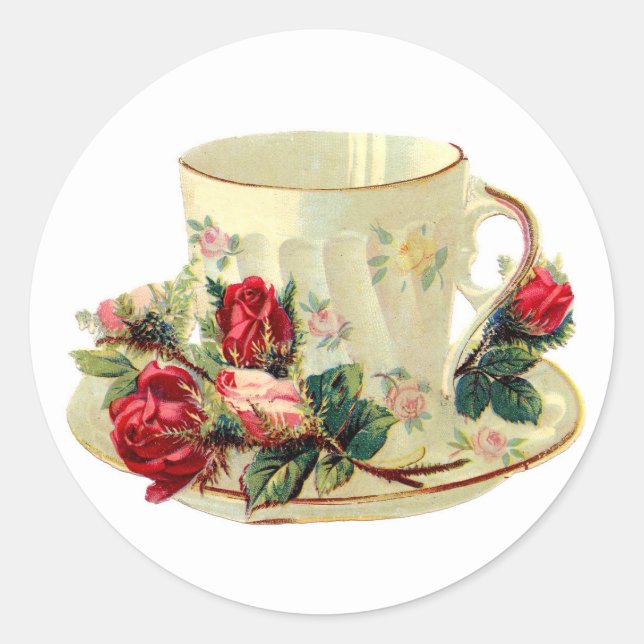 VINTAGE TEACUP ROUND  STICKER (Front)