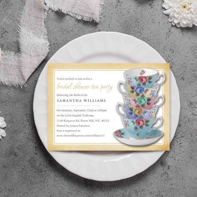 Vintage Teacups Bridal Shower Tea Party Invitation (Creator Uploaded)