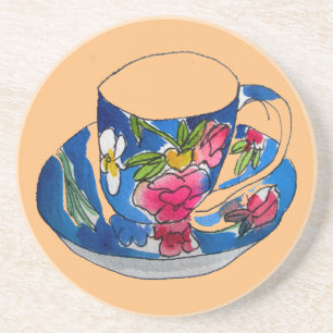 Vintage Teacups original watercolour illustration Coaster