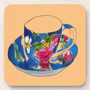 Vintage Teacups original watercolour illustration Coaster
