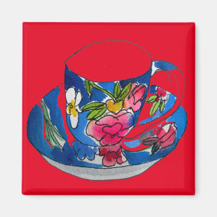 Vintage Teacups original watercolour illustration Magnet