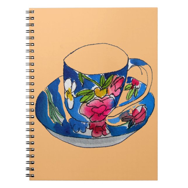 Vintage Teacups original watercolour illustration Spiral Notebook (Front)