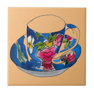 Vintage Teacups original watercolour illustration Tile