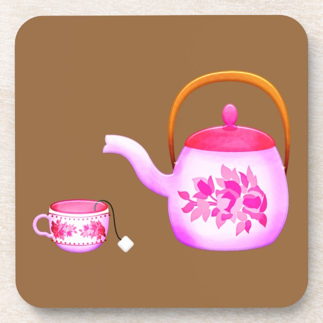 Vintage Teacups teapot illustration Coaster (Front)