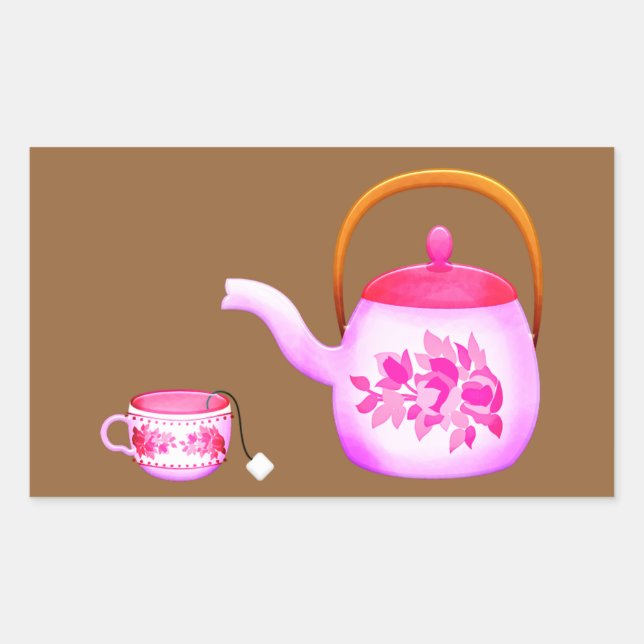 Vintage Teacups teapot illustration Rectangular Sticker (Front)